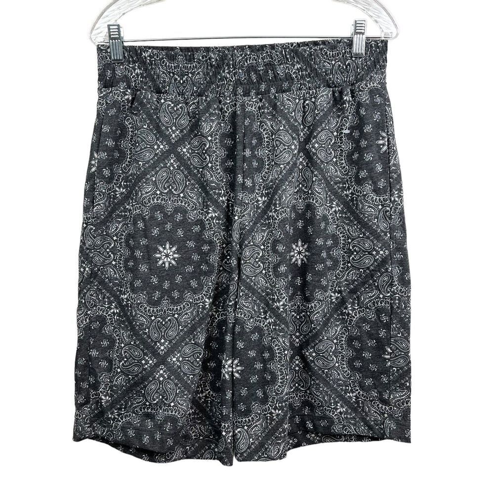 Topman Board Shorts Floral Gray Flat Front Elastic Waist Side Pockets Men Sz L*